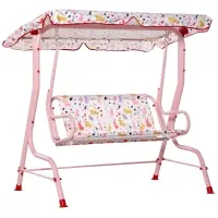 Outsunny Kids Porch Swing, Outdoor 2-Seat Patio Chair, Toddler Glider with Adjustable Canopy, Seat Belt for Garden Backyard Rabbit Pattern(m-1)