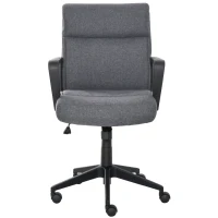 Vinsetto Mid Back Linen Fabric Home Office Chair, Computer Task Chair with Ergonomic Lined Wide Seat, Thick Padding, and 360° Swivel Wheels, Gray(m-13)