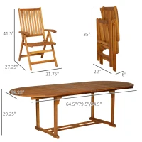 Outsunny Acacia Wood 9 Piece Extendable Oval Patio Dining Table Set(m-3)