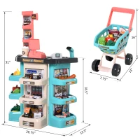 Qaba Kids Supermarket with Shopping Cart Play Set Toys with Working Scanner & Credit Card Reader for 3 to 6 Years - Green(m-3)