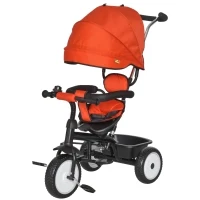 Qaba Baby Tricycle 2 In 1 Trike with Adjustable Canopy Detachable Guardrail Belt for Age 6-60 Months, Red(m-1)