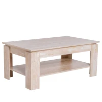 HomCom 43" Distressed Wood Rectangle Living Room Coffee Table with Lower Storage Shelf - Wood Grain(m-4)