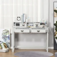 HOMCOM Study Writing Desk Computer Table Workstation with Removable Shelf, 2 Drawers, and Wide Tabletop, Grey(m-4)