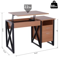 HomCom 50" Industrial Lift Top Standing Computer Desk with Storage - Black / Oak(m-3)
