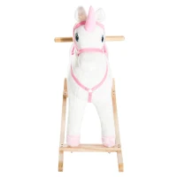 Qaba Kids Metal Plush Ride-On Unicorn Rocking Horse Chair Toy with Realistic Sounds(m-4)