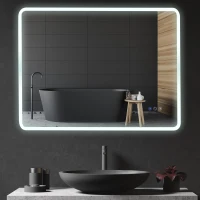 kleankin 24"x32" LED Bathroom Horizontal/Vertical Mirror with Defogging Function, and 3 Color White Temperatures(m-8)