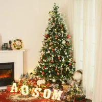 HOMCOM Artificial Christmas Tree, 7' Tall Unlit Snow-Flocked Fir with Realistic Branches, Red Berries and 1172 Tips(m-10)