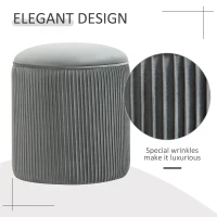 HOMCOM 15'' Small Padded Ottoman Foot Stool with Wrinkle Fabric Design, Thick Sponge Padding and Solid Base, Grey(m-5)