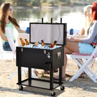 Outsunny Patio 65L Rolling Cooler Cart with Foosball Tabletop - Ice Beverage Chest for Outdoor Parties and Events(m-1)