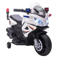 Aosom 6V Kids Motorcycle Police Electric Ride-On Dirt Bike Off-road Street Bike Battery Powered Rechargeable Horn Headlights Training Wheels Realistic Sounds for Girls and Boys 18 - 36 months White(m-1)