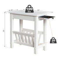 HomCom Modern 2-Tier Acacia Wood End Table Side Desk with Cup Holder and Lower Shelf - White(m-3)