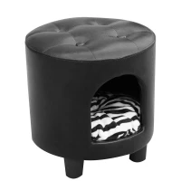 Pawhut Deluxe Pet Dog Sofa Bed & Ottoman - Black / Zebra Print(m-3)