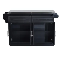 HOMCOM Rolling Kitchen Island with Storage, Portable Kitchen Cart with Stainless Steel Top, 2 Drawers, Spice, Knife and Towel Rack and Cabinets, Black(m-11)