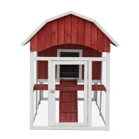 PawHut 47" Barn Backyard Chicken Coop With Covered Run And Nesting Box(m-5)