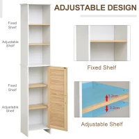 kleankin Tall Bathroom Floor Cabinet, Freestanding Linen Tower with Adjustable Shelf and Cupboard, Narrow Side Storage Organizer, Natural Wood(m-5)