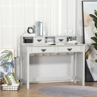 HOMCOM Study Writing Desk Computer Table Workstation with Removable Shelf, 2 Drawers, and Wide Tabletop, Grey(m-2)
