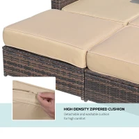 Outsunny Outdoor Patio Loveseat Set, 3 Piece PE Wicker Furniture with 2 Seats, Built-in Table, 2 Ottoman Storage Bins, All-Weather Reclining Lounge, Cushions, Brown(m-6)