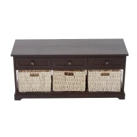 HomCom 40" Rustic Wooden 3 Drawers and Baskets Storage Bench - Chestnut Brown(m-2)