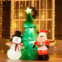 HOMCOM 6ft Christmas Inflatable Santa Claus and Snowman with Christmas Tree, Outdoor Blow-Up Yard Decoration with LED Lights Display(m-8)