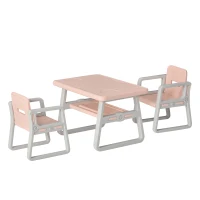Qaba 3-Piece Kids Table and Chair Set Writing Desk with Armrest, Storage Space for Toddler Activities, Pink(m-1)