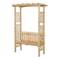 Outsunny Outdoor Garden Bench Arch Pergola with Natural Fir Wood Build, Protective Varnish, & 2 Person Ergonomic Bench(m-1)
