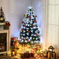 HOMCOM 4ft Tall Pre-Lit Douglas Fir Artificial Christmas Tree with Fiber Optic Ball LED Lights and 130 Tips, Green(m-9)
