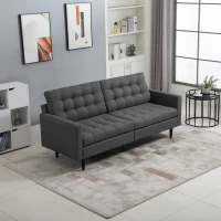 HOMCOM Linen Fabric Convertible Sofa Bed with Button Tufted Back Design, Adjustable Angles and Wood Legs, Grey(m-2)