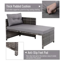 Outsunny 3 Piece Patio Furniture Set, Rattan Outdoor Sofa Set with Chaise Lounge & Loveseat, Soft Cushions, Tempered Glass Table, L-Shaped Sectional Couch, Gray(m-5)