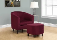 Monarch Curved Back Floral Velvet Accent Barrel Tub Chair with Matching Ottoman - Dark Red(m-2)