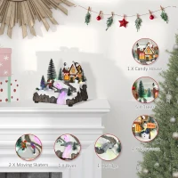 HOMCOM Christmas Village, Rotating Skating Pond Animated Winter Wonderland Set with Multicolored LED Light, Music, Fiber Optic, Battery-Operated Christmas Decoration(m-4)