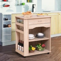 HOMCOM Wood Rolling Kitchen Microwave Oven Cart with Wheels and Storage - Oak(m-2)