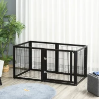 PawHut Transformable Pet Playpen 6 Freestanding Panels Gate Fireplace Christmas Tree Fence Stair Barrier Room Divider with Walk Through Door Wooden Frame Metal Mesh Black 63'' x 54.5'' x 31.5''(m-10)