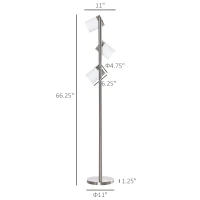 HOMCOM Floor Lamp, Modern Standing Light with 3 Rotating Lights for Living Room, Bedroom, Office, Silver(m-3)