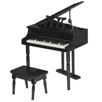 HOMCOM Modern Kids Piano 30 Keys Set of 2 Mini Toy for Child Grand Piano with Music Stand and Bench - Black(m-8)