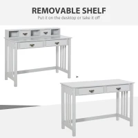 HOMCOM Study Writing Desk Computer Table Workstation with Removable Shelf, 2 Drawers, and Wide Tabletop, Grey(m-6)