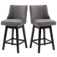 HOMCOM 28" Swivel Bar Height Bar Stools Set of 2, Armless PU Leather Upholstered Barstools Chairs with Nailhead Trim and Wood Legs, Dark Grey(m-11)