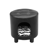 Pawhut Deluxe Pet Dog Sofa Bed & Ottoman - Black / Zebra Print(m-2)