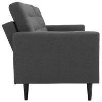 HOMCOM Linen Fabric Convertible Sofa Bed with Button Tufted Back Design, Adjustable Angles and Wood Legs, Grey(m-16)