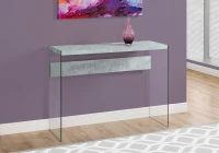 Monarch 44" Contemporary Tempered Glass Base Accent Hall Console Sofa Table - Grey Cement-Look Top Finish(m-2)