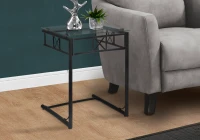 Monarch 24" Contemporary Tempered Glass Top Metal Frame C-Shaped Side Accent Table - Black Finish(m-2)