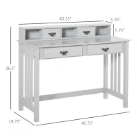 HOMCOM Study Writing Desk Computer Table Workstation with Removable Shelf, 2 Drawers, and Wide Tabletop, Grey(m-3)