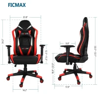 Ficmax Ergonomic  Racing Style Gaming Chair  High-Back Computer  PC Swivel  Seat with Massage Lumbar  Support and Headrest Pillow -Red/Black(m-3)