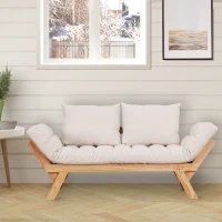 HomCom 3 Position Convertible Chaise Lounge Sofa Bed - Natural Wood/ Cream White(m-1)