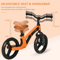 Qaba Kids Balance Bike Lightweight Toddler Bike with Adjustable Seat and Handlebar, No Pedal Magnesium Alloy Bicycle with Footrest for 2-5 Years Orange(m-4)