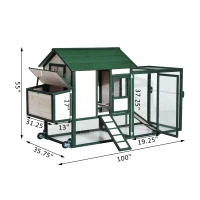 PawHut 100" Portable Wooden Chicken Coop Kit With Wheels, Run And Nesting Box (m-4)