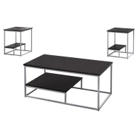 Monarch 3 Piece Modern Minimalist Smooth Laminate Top Coffee Table / Two Matching End Tables Set - Cappuccino / Silver(m-1)