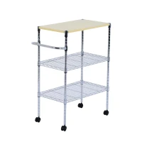 HomCom 32” Portable 3 Tier Rolling Kitchen Cart With 2 Wire Storage Shelves(m-1)