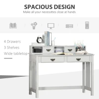 HOMCOM Study Writing Desk Computer Table Workstation with Removable Shelf, 2 Drawers, and Wide Tabletop, Grey(m-7)