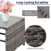 Outsunny 3 Piece Patio Furniture Set, Rattan Outdoor Sofa Set with Chaise Lounge & Loveseat, Soft Cushions, Tempered Glass Table, L-Shaped Sectional Couch, Gray(m-4)