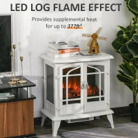 HOMCOM Electric Fireplace Heater, Fireplace Stove with Realistic LED Flames and Logs, Remote Control and Overheating Protection, 1400W, White(m-5)